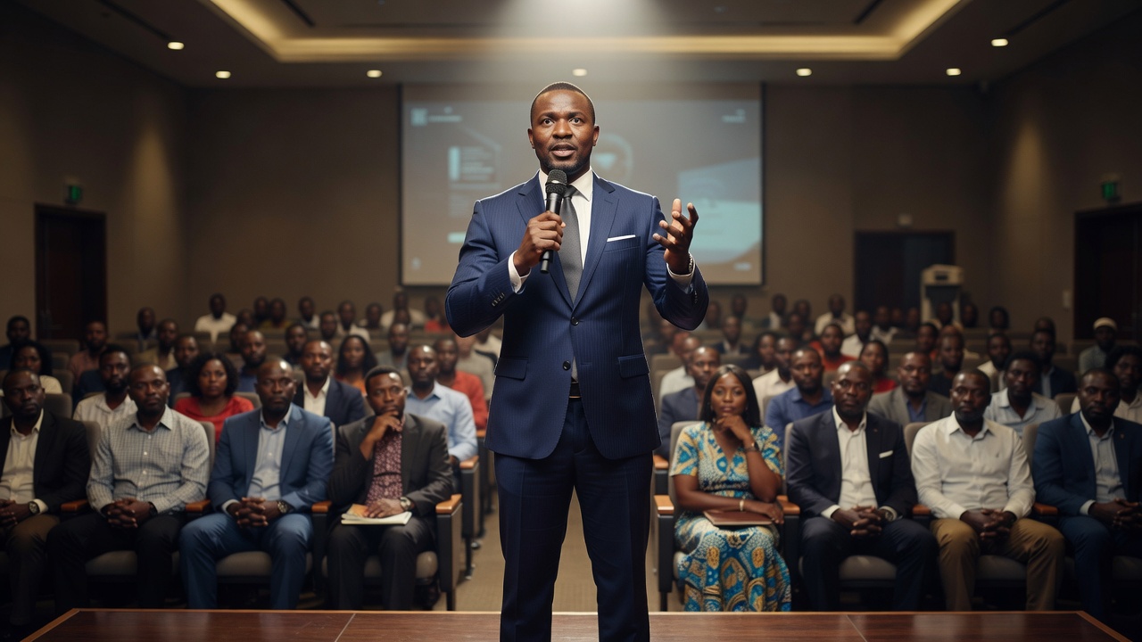 Dr. James Muwanga presenting at a seminar
